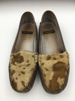 Women's pony top loafers beige slip on flats women's shoes by Vagabond 