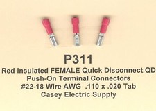 50 Red Insulated FEMALE Quick Disconnect QD Terminal Connector 22-18 Gauge .110