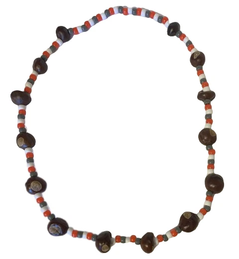Real Buckeye Necklace w/ Scarlet Gray Beads 30" Fits for Ohio State Football Fan - Image 2 of 4