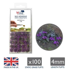 WWS Static Grass Tufts x 100 – Heather, 4mm – Model Railway Wargame Scenery
