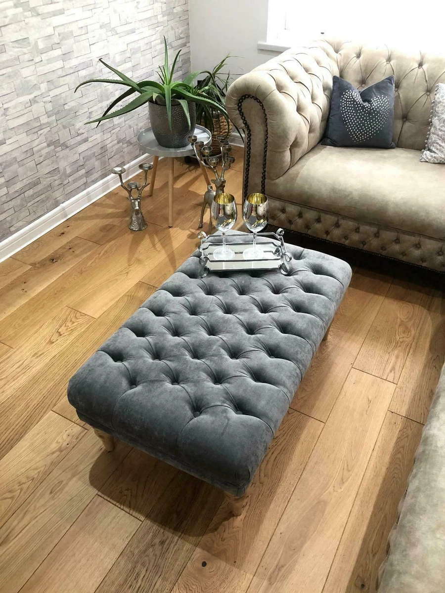 Large buttoned rectangular footstool ottoman bench coffee table