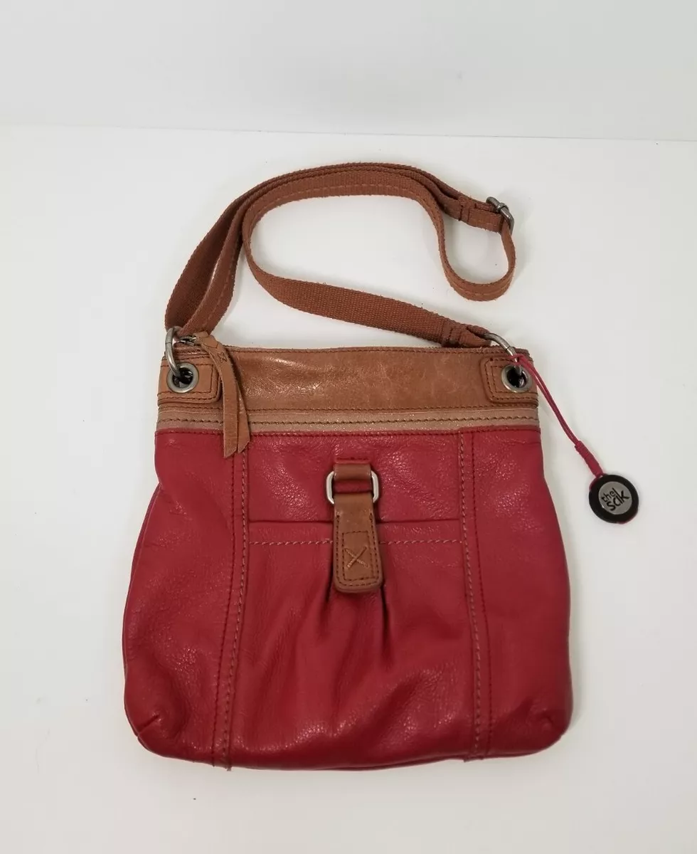 The Sak Red and Brown Leather Crossbody Shoulder Bag Purse eBay