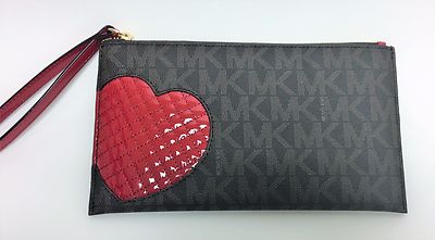 Michael Kors PVC Jet Set Large Heart Zip Clutch Wristlet Wallet in 