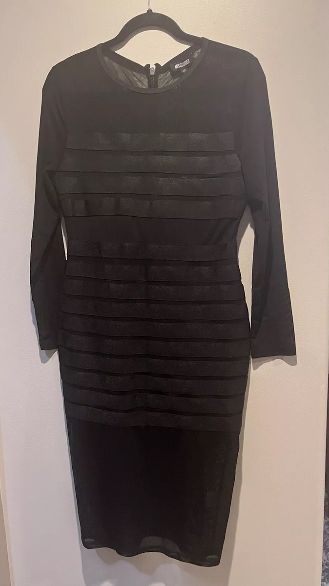 missguided bandage bodycon dress MISSGUIDED Black Bandage Bodycon Dress Sheer Mesh Long Sleeve Size 10 NWT