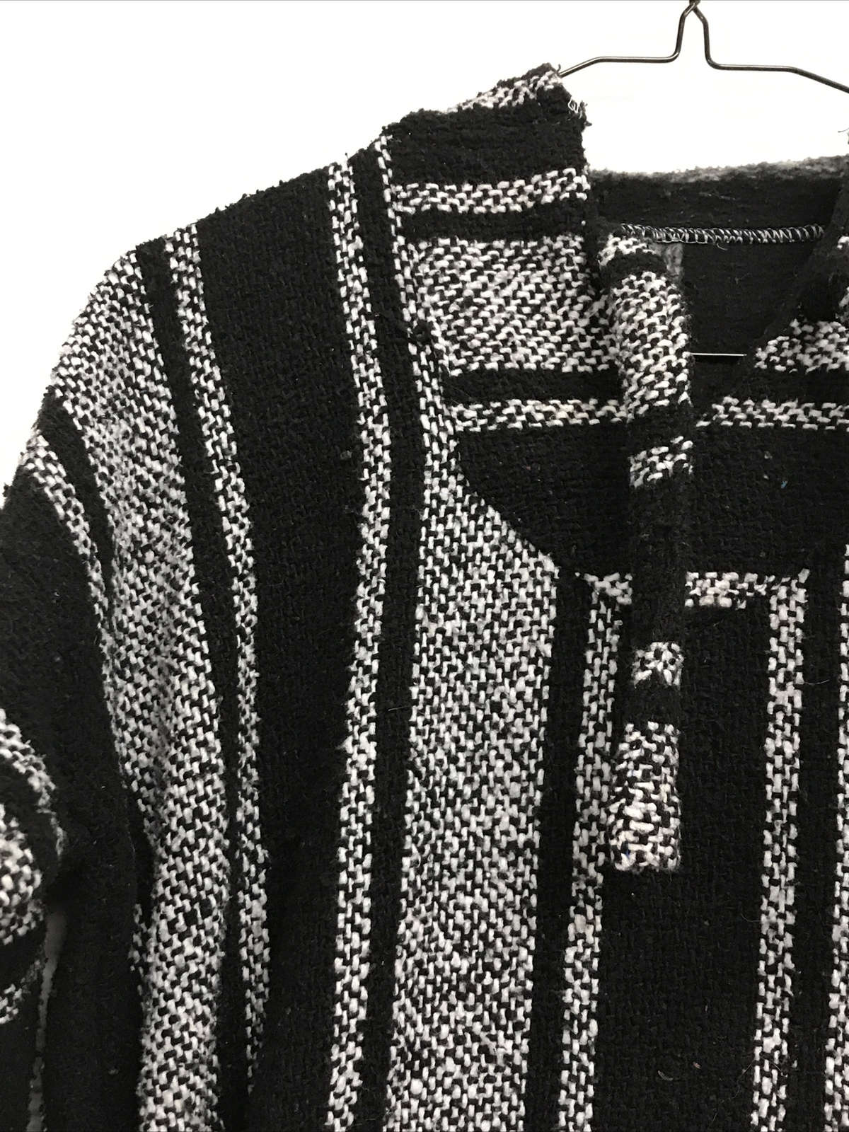 Black & White Mexican Poncho Baja Hoodie Drug Rug Hoo… Gem