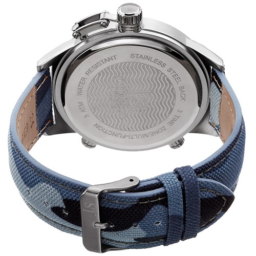 Men's Joshua & Sons JX131BU Triple Time Zone Moon Phase Quartz Camouflage Watch - Picture 6 of 7