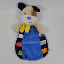 Taggies Puppy Dog Rattle Plush Beige Head Blue Ears Soft Security Blanket Lovey