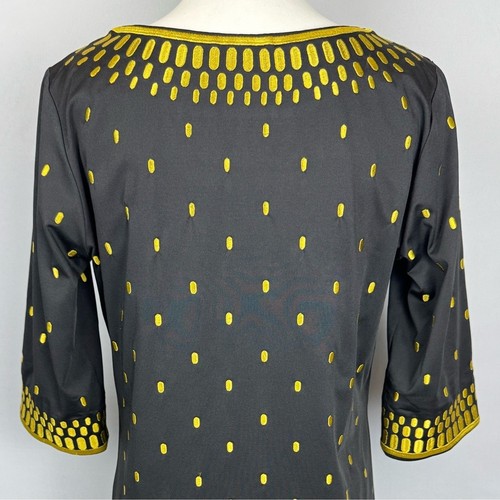 Gretchen Scott Rocket Girl Sheath Black Dress Gold Embroidery Stretch Medium - Picture 7 of 11