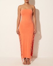 Women's Mineral Wash Fringe Trim Tube Maxi Dress SD2734
