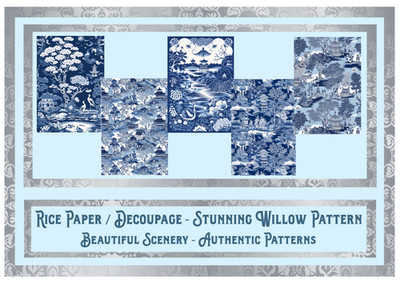 A3 - Reispapier/Decoupage - 1 x A3 - Serie Weidenmuster Design - 17 verfügbar