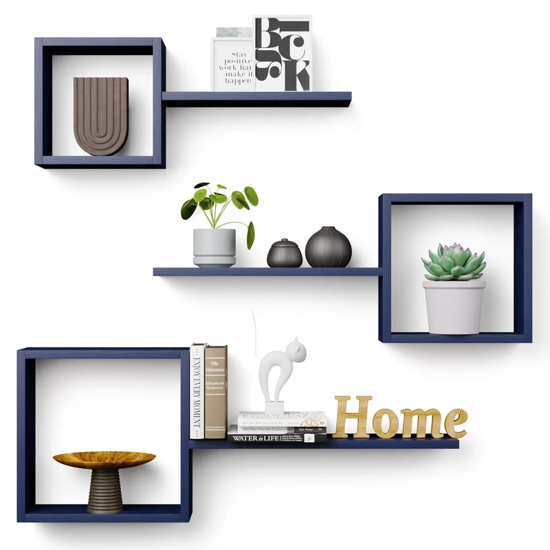 Ludoru Wooden Square Floating Shelves Wall Mount Floating Cube Wall Shelves Set