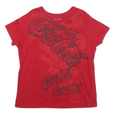 COCA COLA Damen T-Shirt rot 2XL Grafik Kurzarm Rundhals Baumwollmischung