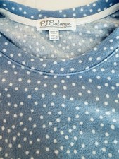 NWOT PJ Salvage Women Pajama Set M Blue White Dots Crew Neck Soft Stretch Cozy