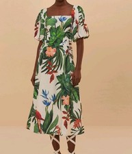 Anthropologie Farm Rio Off White Midnight Macaw Fiesta Midi Dress