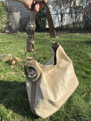 Coach Penelope White Beige Turnlock Snakeskin Reptile Shoulder Bag F16535