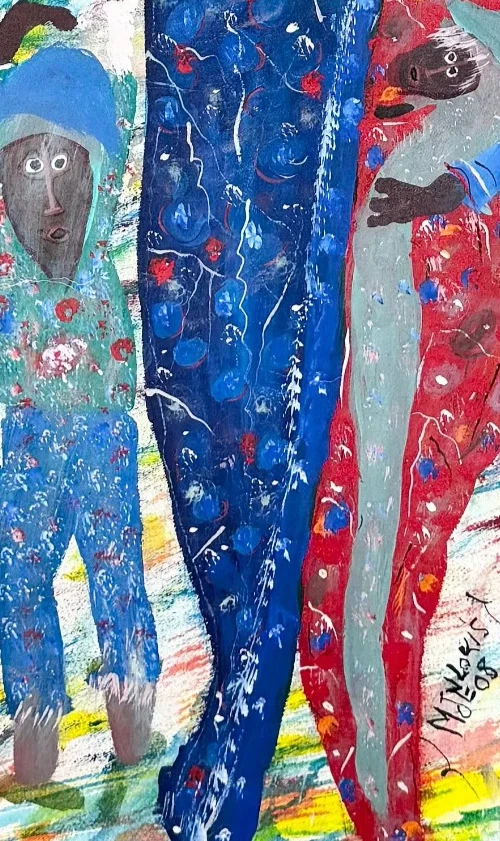 Pintura artística haitiana Maxan Jean Louis "rostros/espíritus" acrílico sobre lienzo - firmada Foto 4 de 4