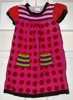 Hanna Andersson Girls Size 90 A-Line Knit Cotton Polka Dot Pocket Dress 2T/3T