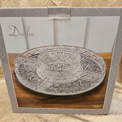 Shannon Crystal Dublin 5 Section Lazy Susan Tray  Relish Server NIB