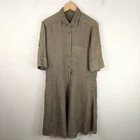120% Lino Midi Shirt Dress Womens 46 (Large) Olive Brown Linen Utility Minimal