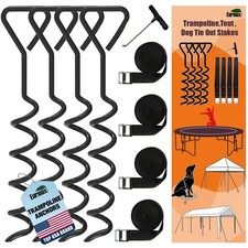 Trampoline Stakes 15 Corkscrew Anchor Kit 4pc Heavy Duty Black EURMAX Windproof