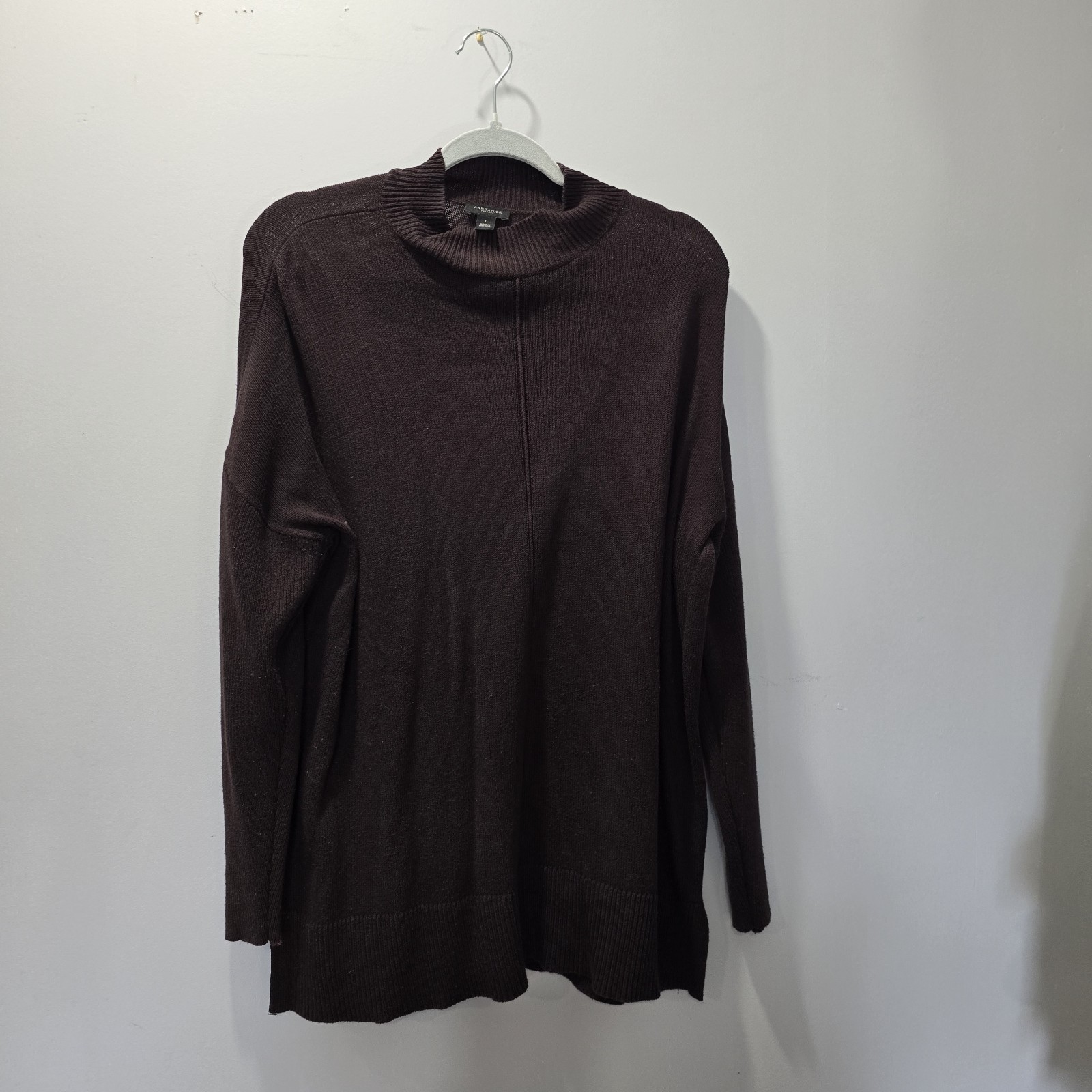 Ann Taylor Factory Mock Neck Pullover Sweater Brown Long Sleeve Women Size L