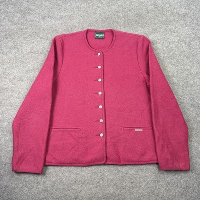 Geiger Strickjacke Damen EU 40 rosa reine Schurwolle Knopfleiste Taschen Austria