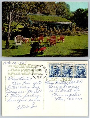Little Norway WI Sod Roof Cabin Vintage 1981 Postcard Blue Mounds