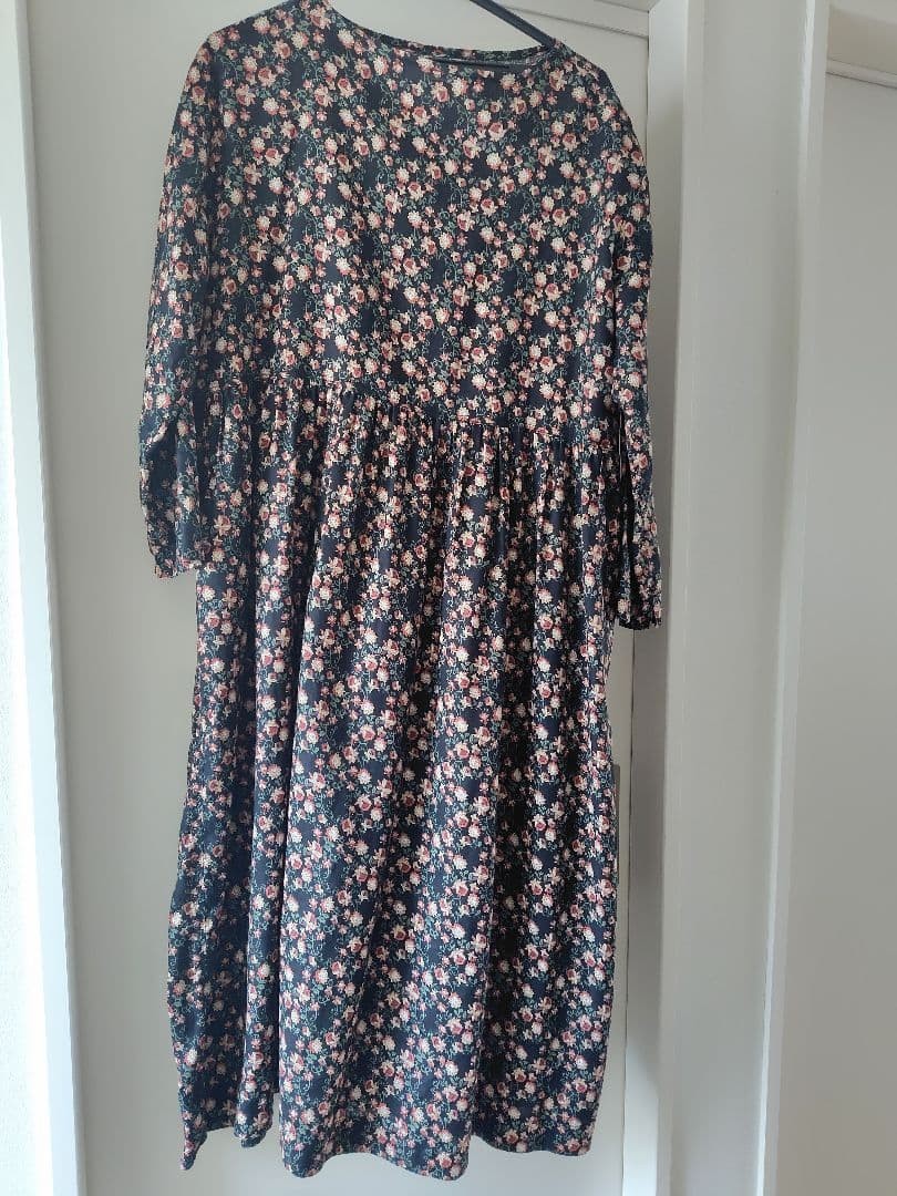 Ichi Antiques Floral Linen Dress Comfortable Wrinkle-Free Black Size M