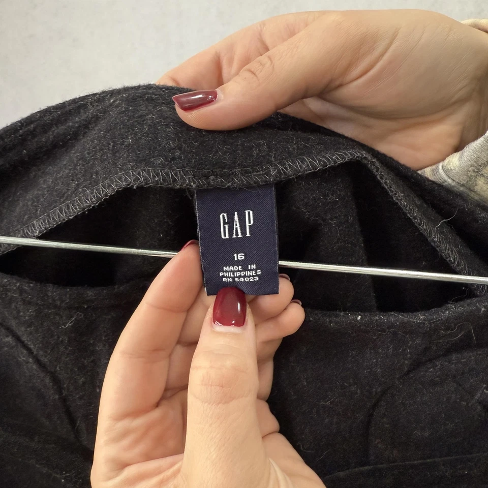 Falda GAP Mujer 16 Negra Mezcla Lana Virgen Línea A Mini Cremallera Frontal Parche Bolsillos Foto 2 de 4