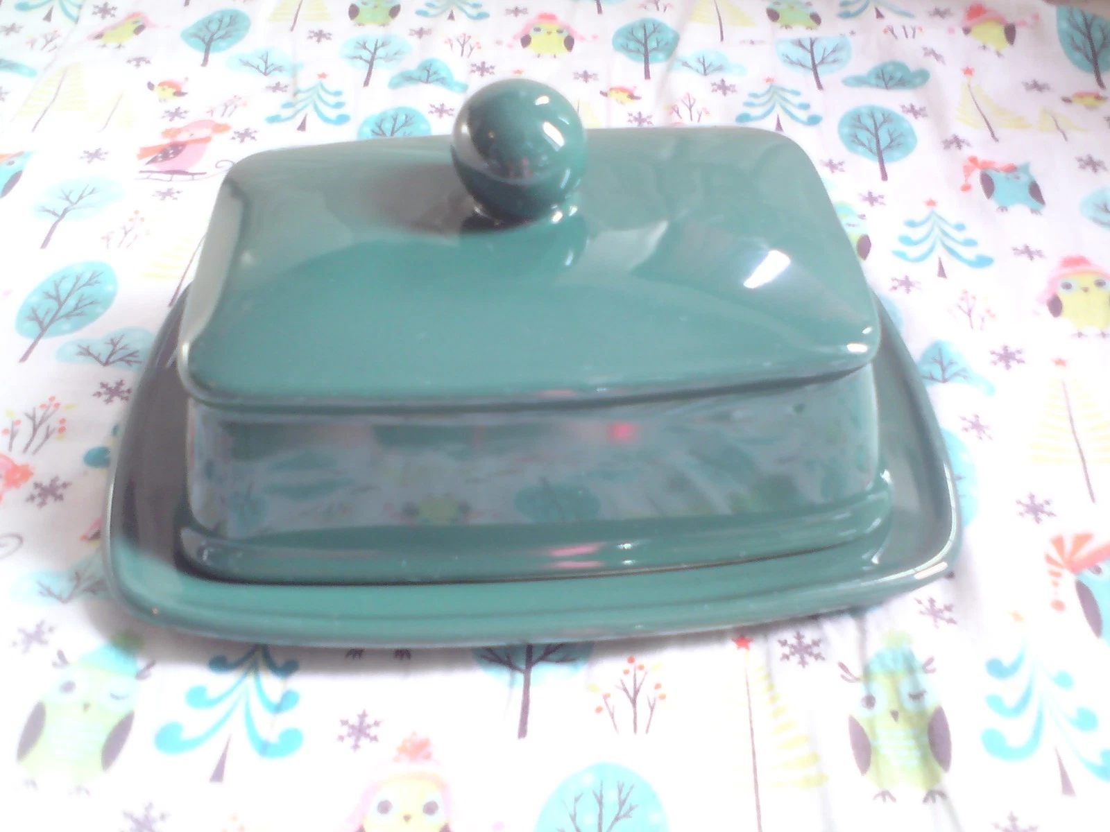 Vintage Green Stoneware Butter Dish - USED.