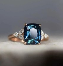Lab Created London Blue Topaz 2CTW Cushion Cut Solitaire Ring Rose Gold Plated