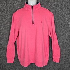 Izod Saltwater Sweater Mens Large Pink Quarter 1/4 Zip Pullover Relaxed Classics