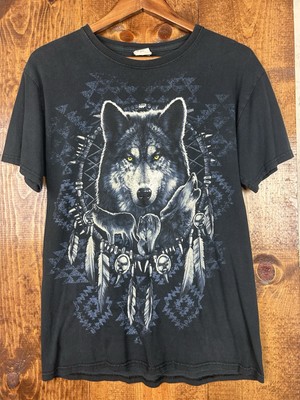Y2K Native American Wolf Adult T-Shirt Medium Southwestern Dream Catcher Mystic