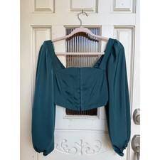 Urban Outfitters Teal Blue Maddie Bustier Corset Hook Eye Crop Top Size Small
