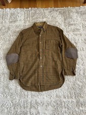 Vintage 60s Pendleton Wool Flannel Shirt Brown Plaid Elbow Patches Mens Large