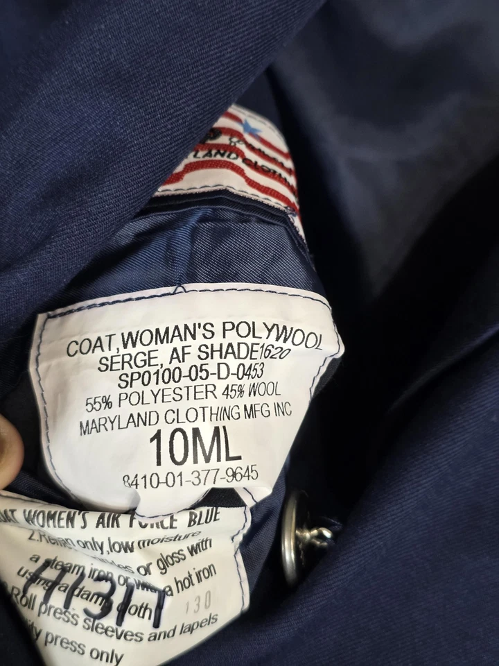 Vintage US Air Force Dress Coat Womens 10 Medium Long Blue Poly Wool Serge AF - Image 4 of 4