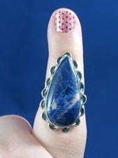 925 Sterling Silver Blue Natural Sodalite Ring Size 8 1JW11