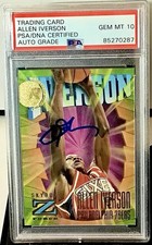 Signed Allen Iverson 1996-97 Skybox Z Force PSA/DNA Autograph Rookie Card RC HOf. rookie card picture