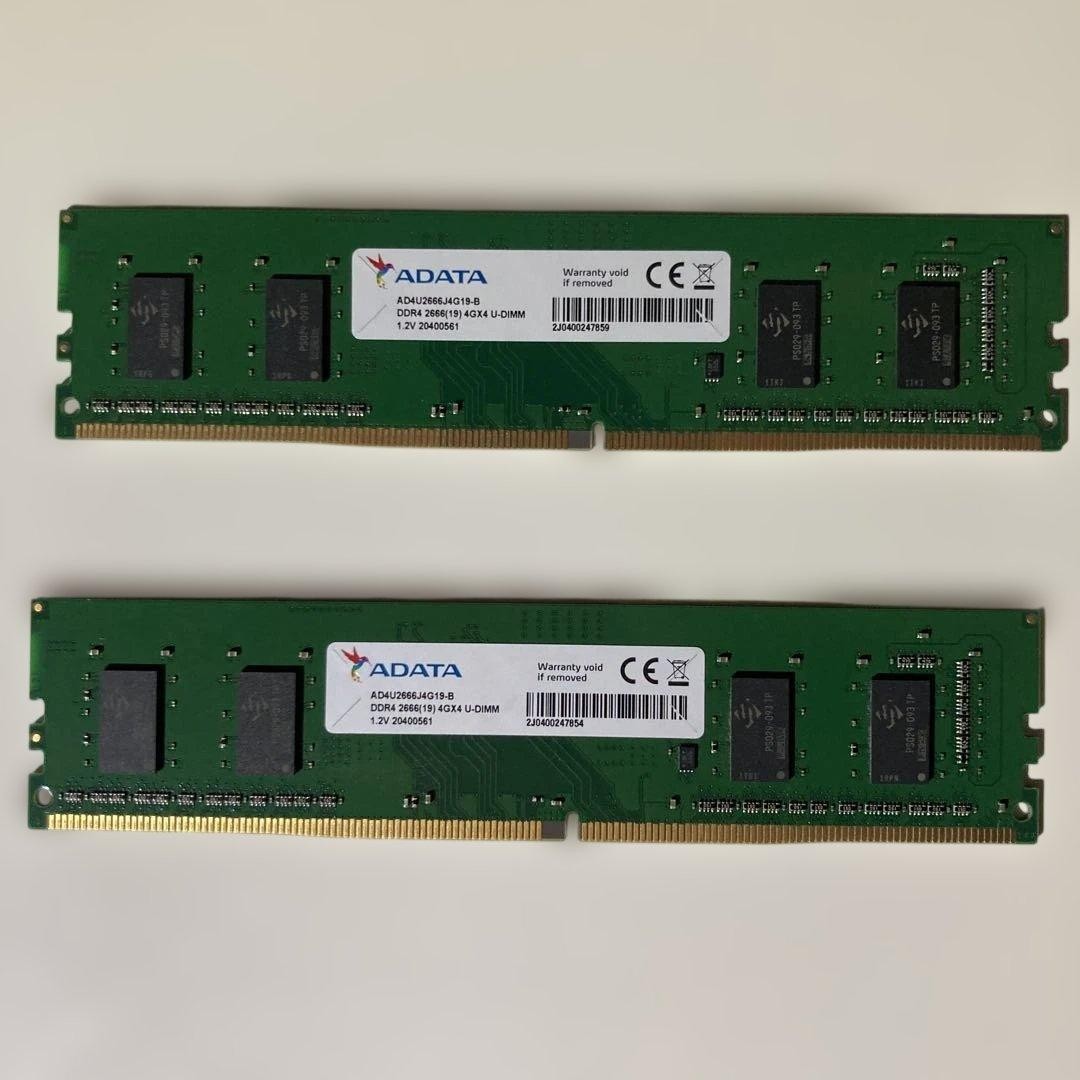 ADATA DDR4 8GB メモリ 2本セット ADATA 8GB DDR4 RAM 4GB x2 Memory Modules Dual Channel Used/Tested