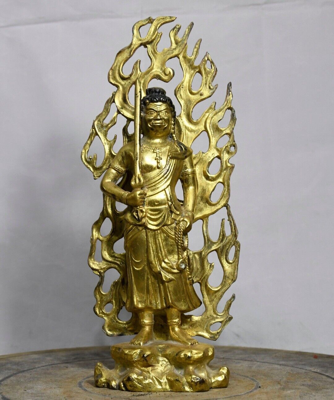 10.6 Antique Tibetan Buddhism Bronze Gilt Acalanatha Buddha Temple Statue