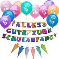 SchuleinfüHrung Schulanfang Einschulung Deko Set - 10 Luftballons + 2 Girlanden