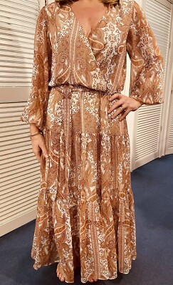 Sheike Australia dress sz12-14 tan, golds &white floaty boho maxi dress. |  eBay UK