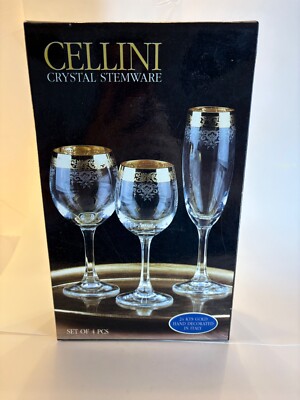 cellini crystal 24 KTS Fluted Stemware Hand Decorated in Italy