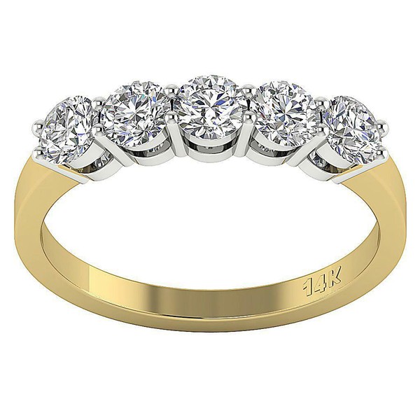 5 Stone Engagement Ring SI1 G 1.25 Ct Round Diamond 14K Two-Tone Gold Appraisal