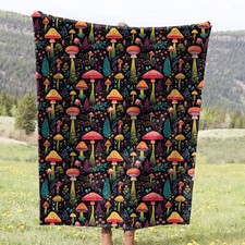 Mushroom blanket, retro gift, mushroom and flower throw, Available in two style