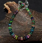 Solid 925 Sterling Silver Natural Ethiopian Opal Gemstone Beads 6"Bracelet F0364