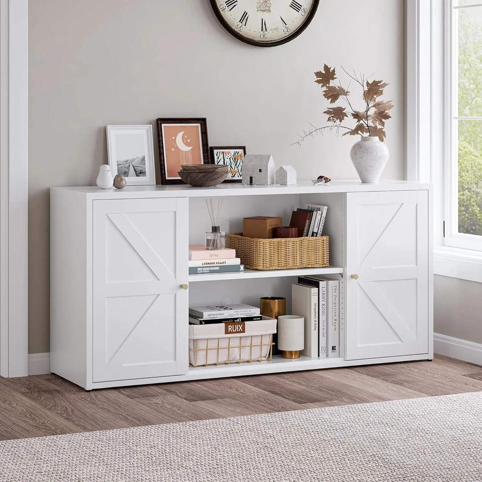 Soporte de TV Elegro Farmhouse para TV de 65" con 2 puertas de granero y estantes ajustables Foto 4 de 4