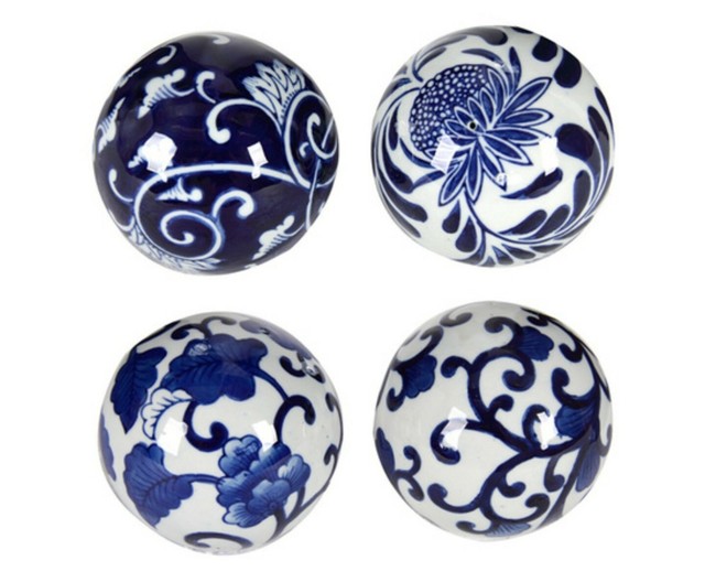 Set Of 6 Blue And White Geisha Home Decorative Ceramic Balls For