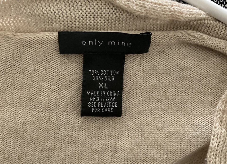 Cárdigan suéter Only Mine frente abierto mezcla seda beige tostado para mujer XL Foto 3 de 3
