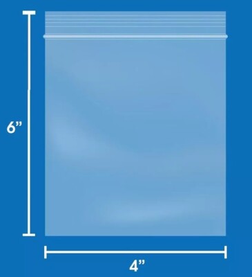 (4'' x 6'') 2 Mil Thick Clear Plastic Reclosable Zip Poly Bags, Lock Seal Zipper